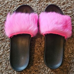 Hot Pink Fuzzy Fur UGG slides slippers